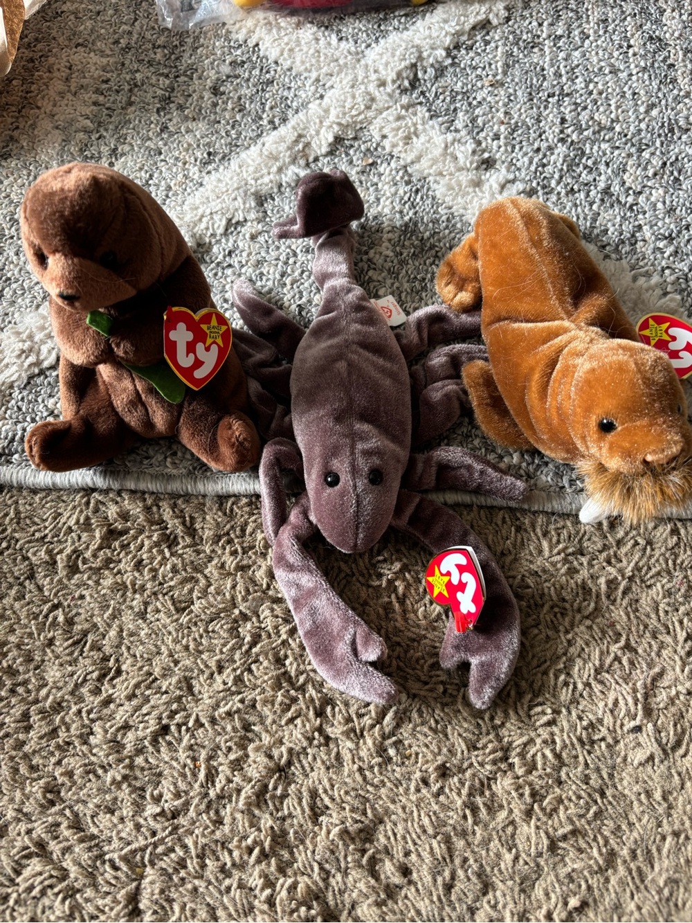 Ty Plush Trio - Brown Otter, Dark Gray Lobster, Tan Seal